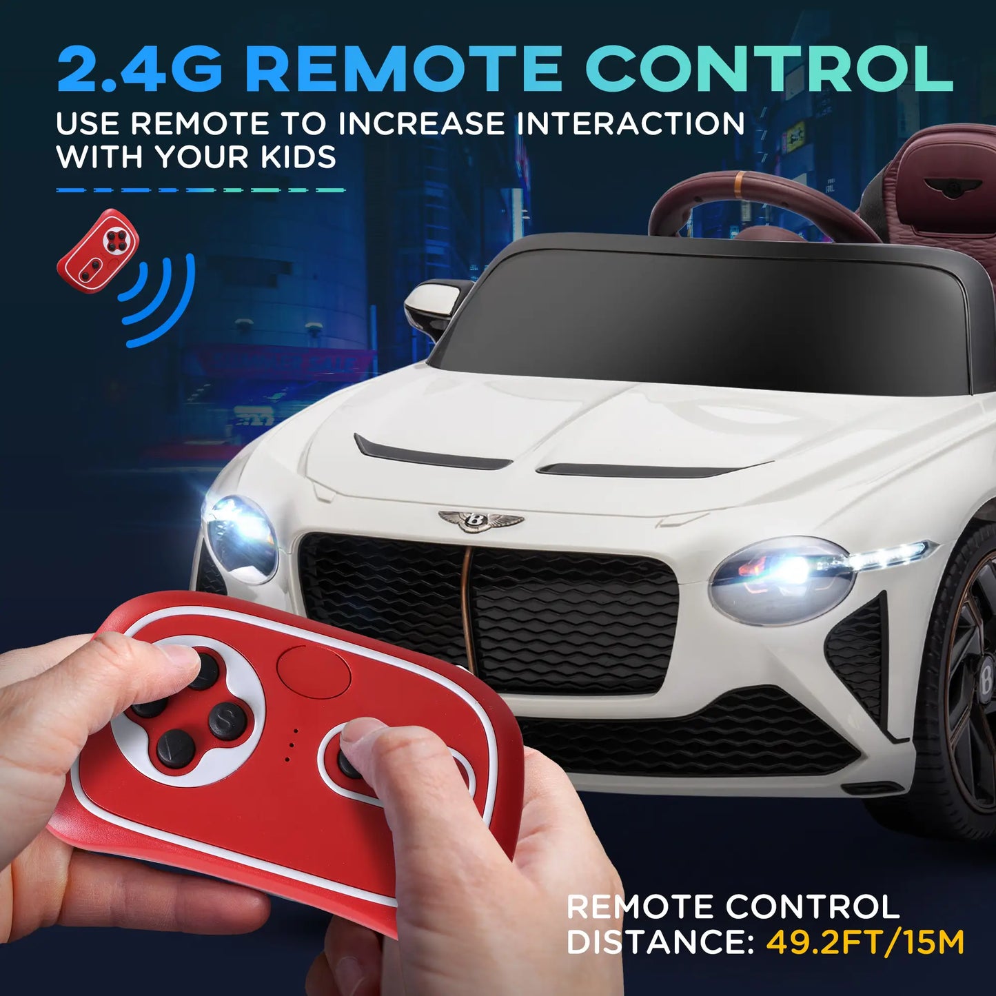 Bentley Bacalar Licensed 12V Kids Electric Car, with Remote Control, Horn, Lights, Music, Suspension Wheels, White
