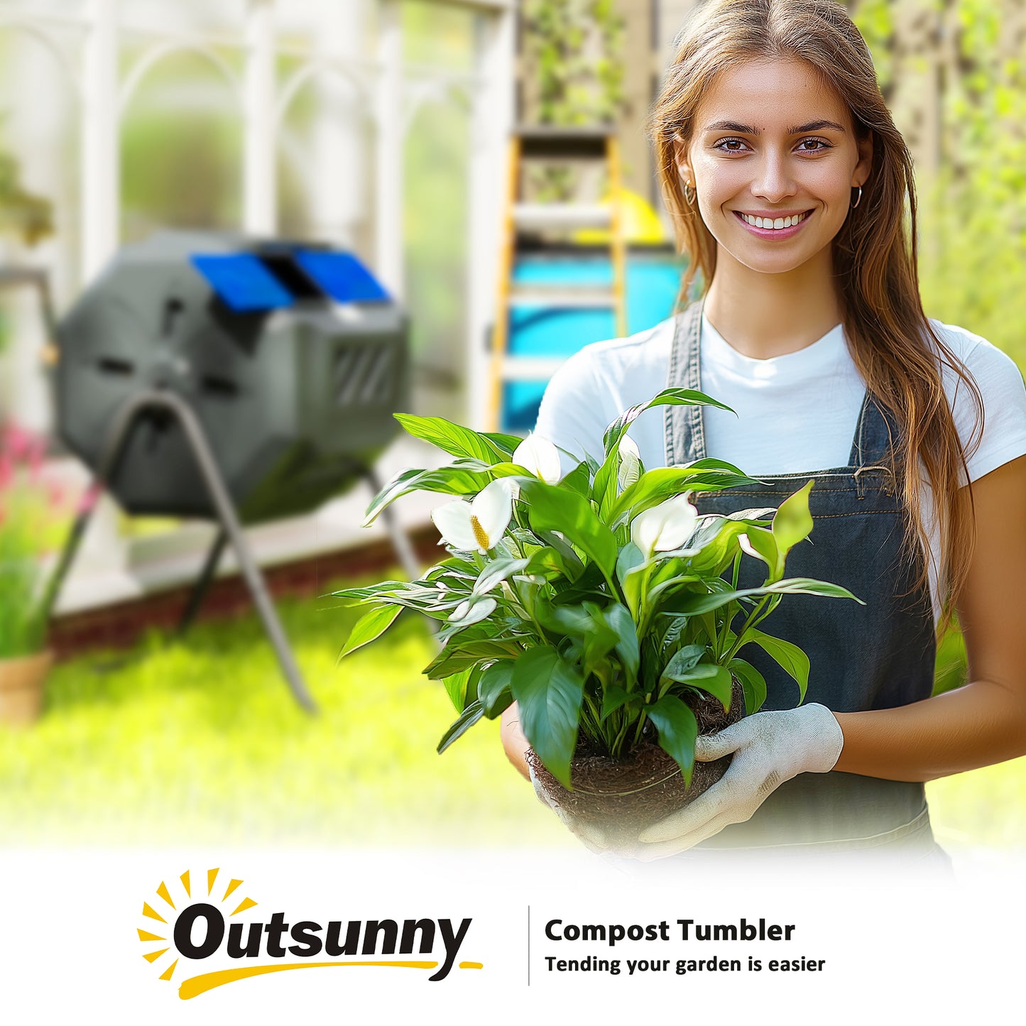 Outsunny 160L 360° Rotating Dual Chamber Composter - Blue