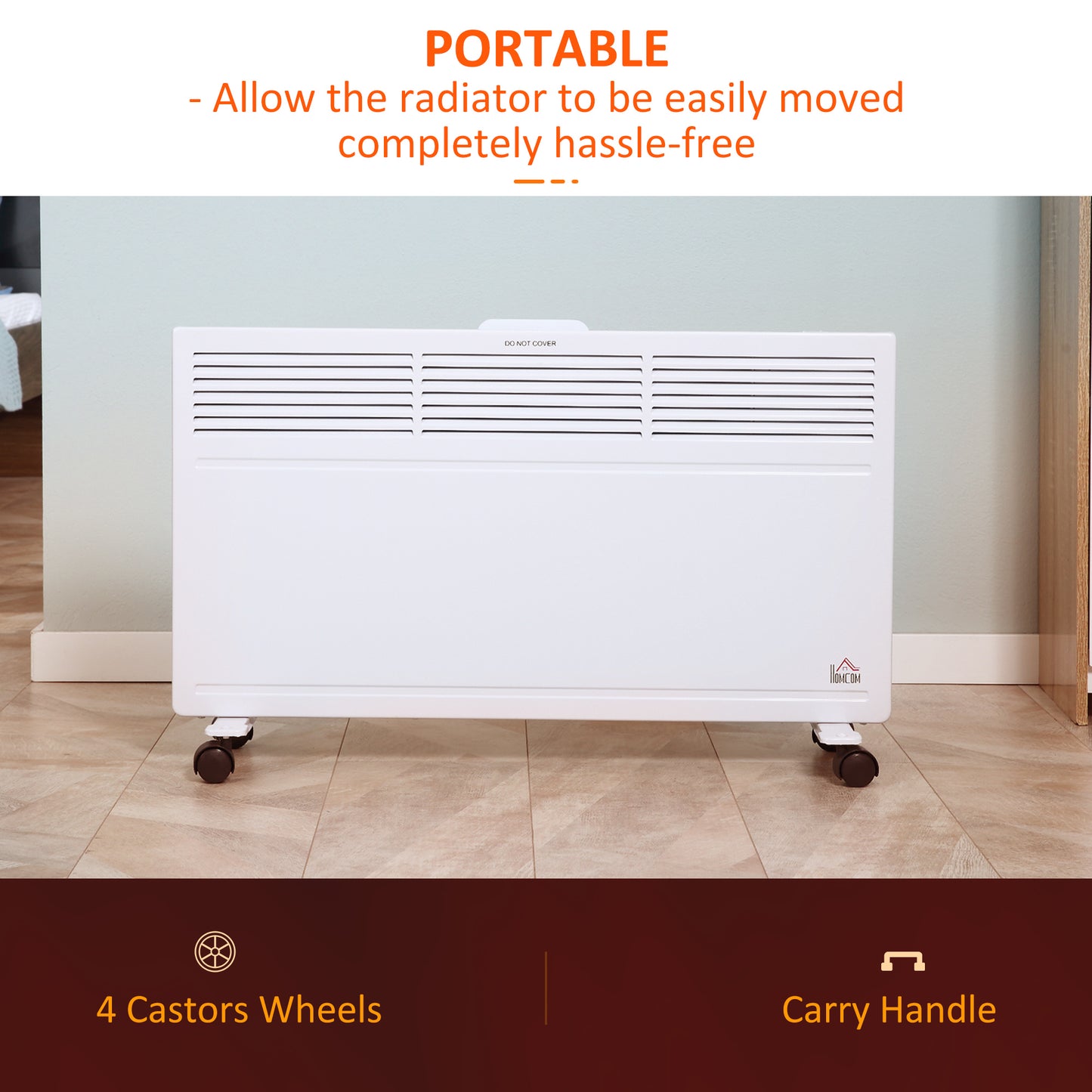 HOMCOM POWER Convector Radiator Freestanding or Wall-mounted Heating with 2 Heat Settings Safety Cut-Off, White