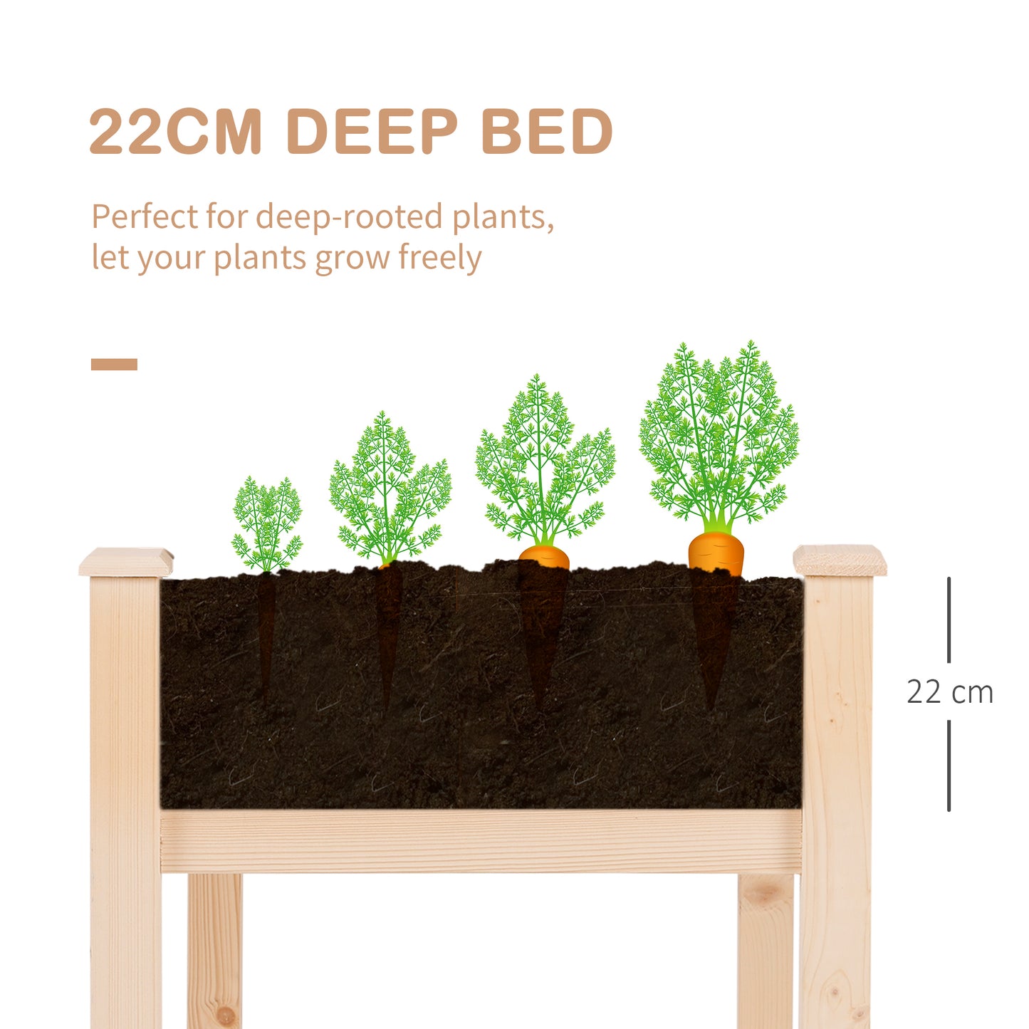 Outsunny Garden Wooden Planters Non-Woven Fabric, Rectangular Raised Bed, Fir Wood Indoor/Outdoor, 122.5Lx56.5Wx76H cm