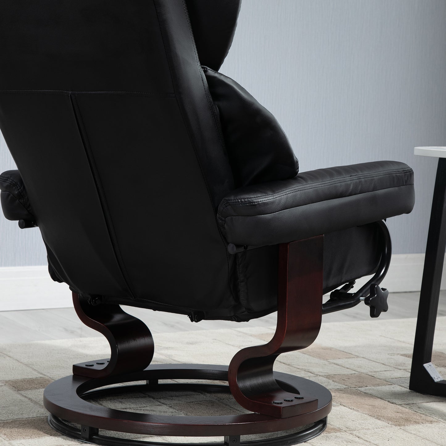 HOMCOM 360° Swivel Recliner Chair with Footstool, PU Leather Manual Recliner Armchair with Footstool, Solid Wood Base, Upholstered Reclining Chair for Living Room, Bedroom, Office, Black