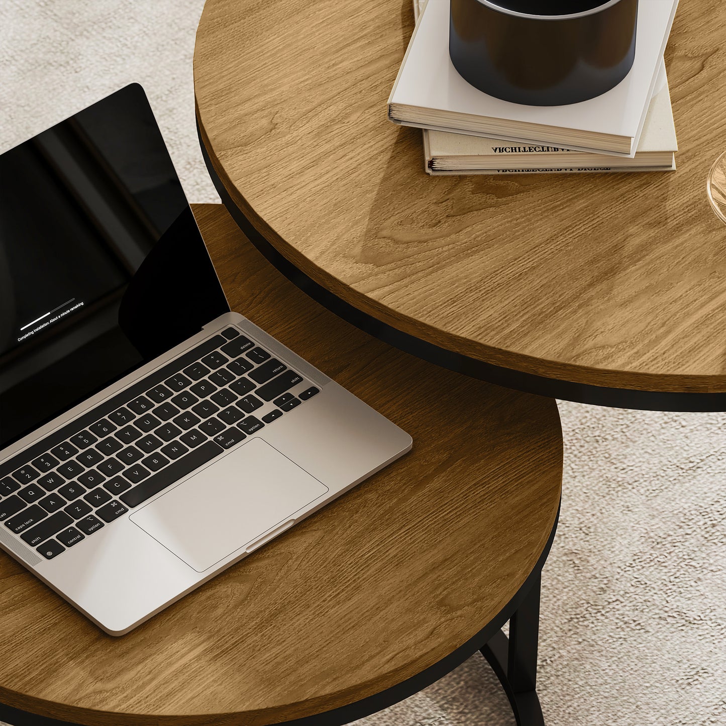 HOMCOM Set of Two Wood-Effect Stacking Tables - Brown