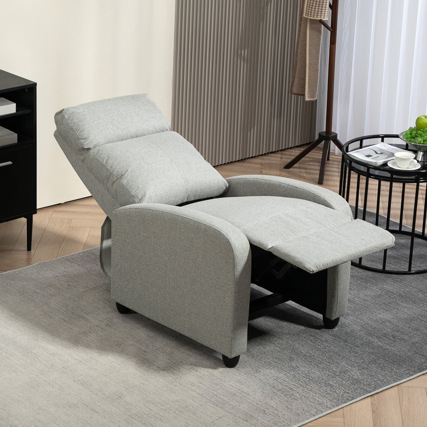 HOMCOM Push Back Recliner Armchair, with Footrest - Grey