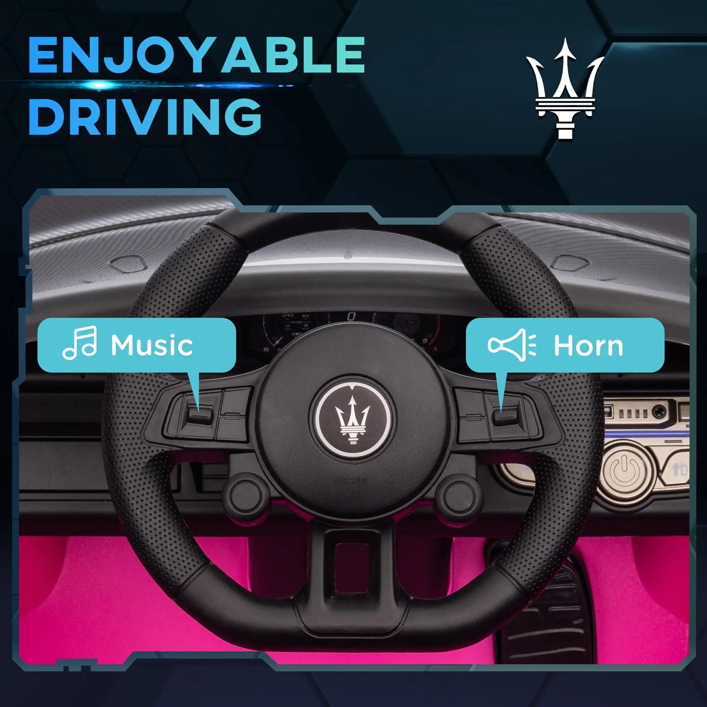 Maserati GT2 Licensed 12V Kids Electric Ride on Car with 4 Suspension Wheels, Remote Control, Music, Horn, Lights, Pink