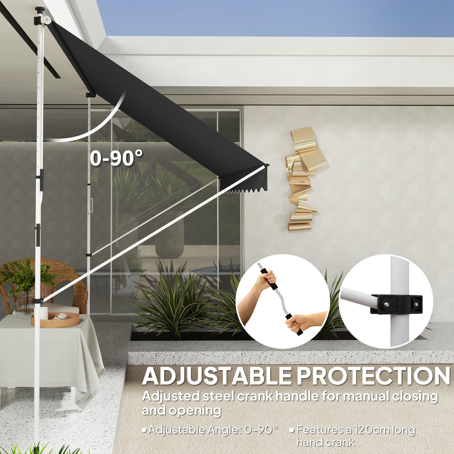 Outsunny 3x1.5m Adjustable Outdoor Aluminium Frame Awning Black