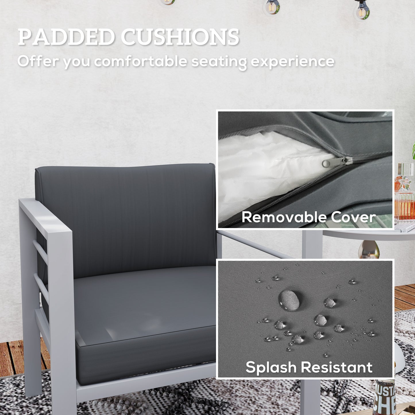 Outsunny Garden Sofa Set of 2, All-Weather Garden Sofa Set with Removable Cushions, Metal Frame Outdoor Furniture for Balcony, Charcoal Grey