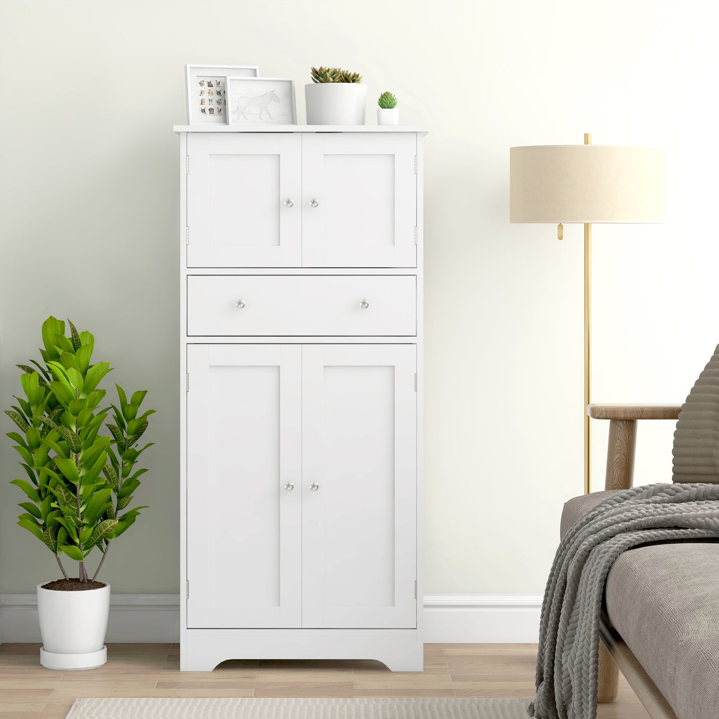 HOMCOM Multi-Storage Freestanding Kitchen Cabinet with Adjustable Lower Shelf - White