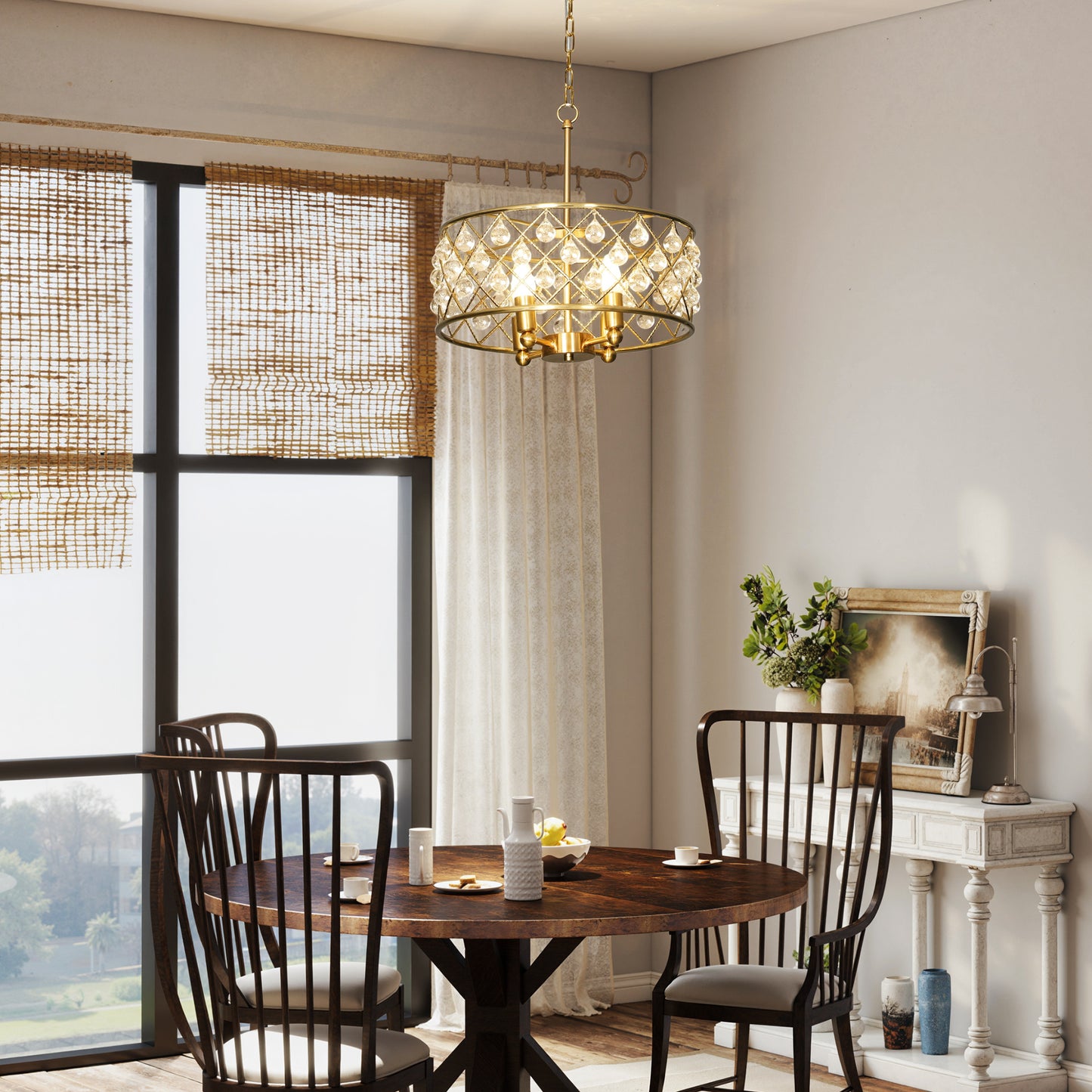 HOMCOM 51 Crystallite Four-Bulb Chandelier - Gold-Tone