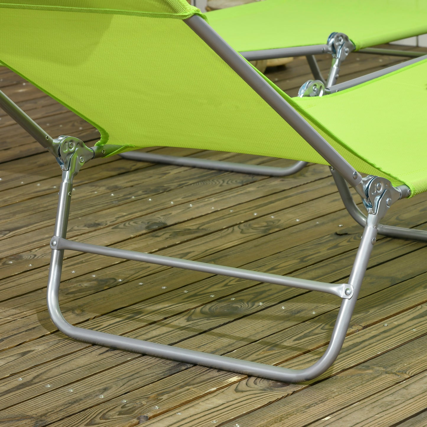 Outsunny Set of Two Steel Frame Sun Loungers, with Reclining Backs - Green
