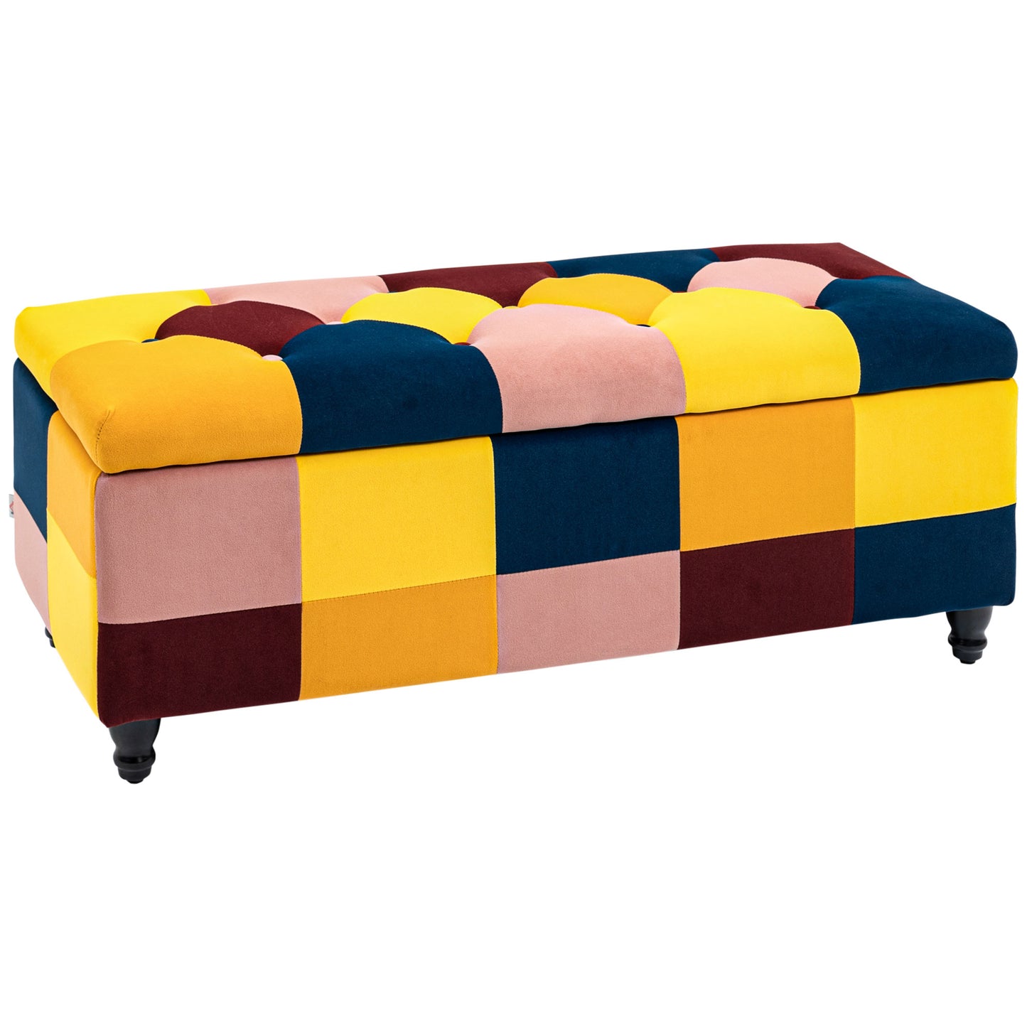 HOMCOM Storage Ottoman, Storage Bench with Wood Legs, Footstool, Footrest with Velvet Surface for Bedroom, Hallway, Living Room, 114 x 47 x 47 cm, Multicoloured