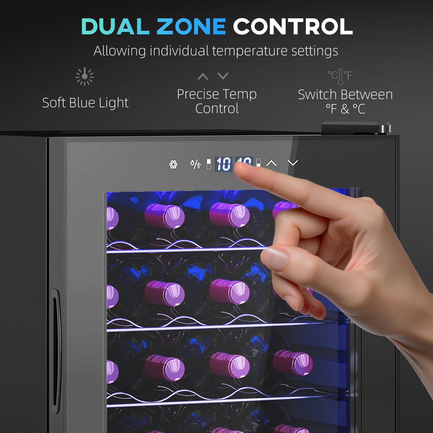 HOMCOM 32 Bottle Dual Zone 5-18 Wine Fridge - Black
