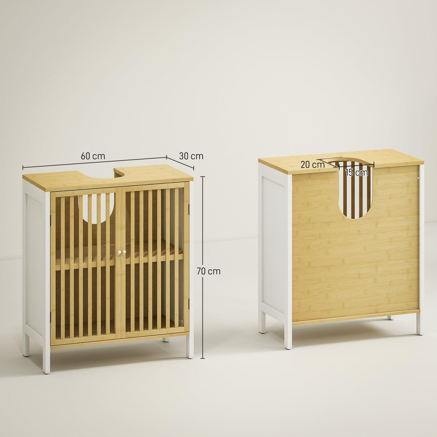 HOMCOM Bamboo-Blend Retro Cut-Out Under Sink Cabinet