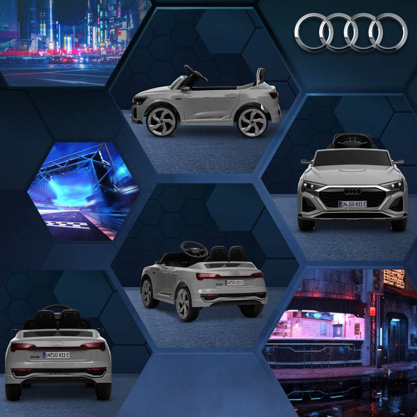 AIYAPLAY Audi Q8 e-tron Sportback Licensed 12V Ride on Car w/ Remote, 4 Spring Suspension Wheels, Headlamps, Music, Horn - Grey