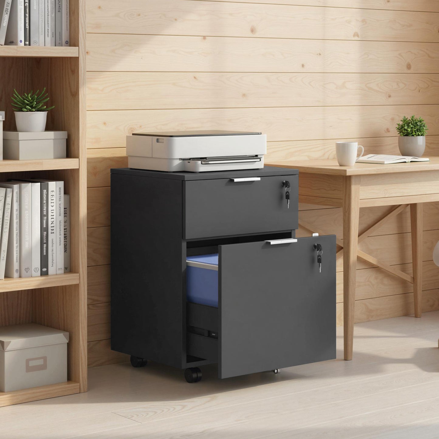 HOMCOM Two-Drawer Lockable Filing Cabinet - Black