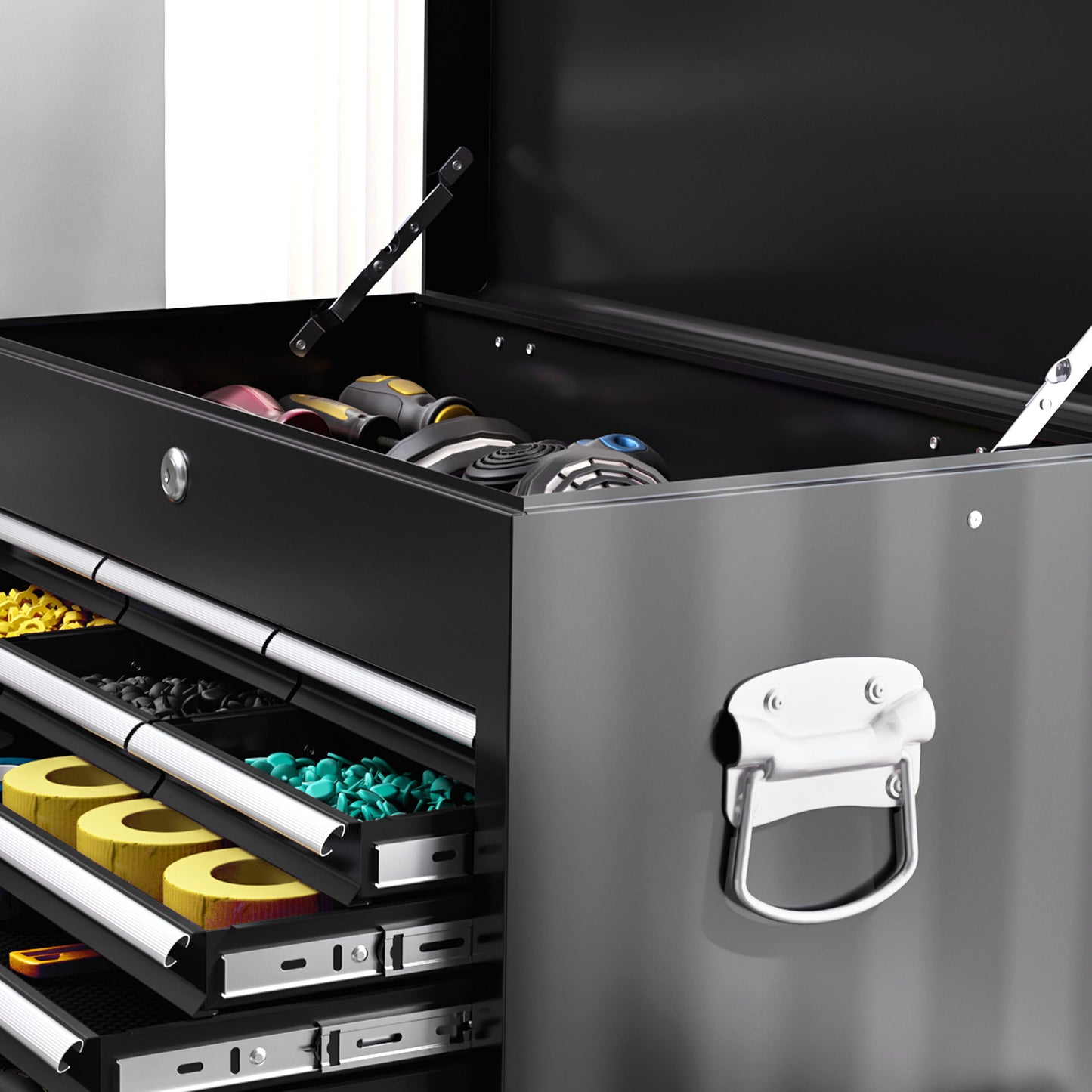 HOMCOM 14 Drawer, Two-Part Tool Storage Chest on Wheels - Black