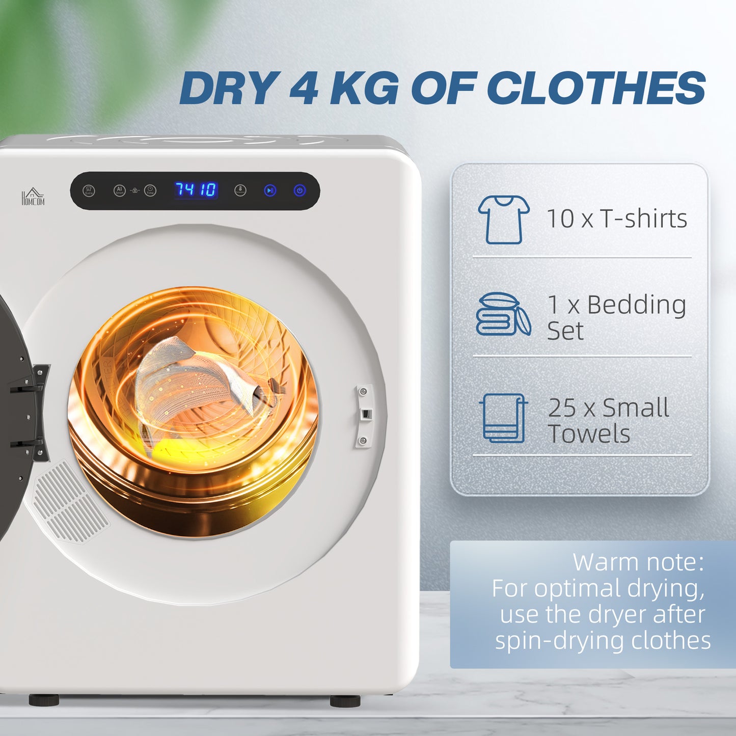 HOMCOM 4kg Compact 40-60'  Tumble Dryer - White