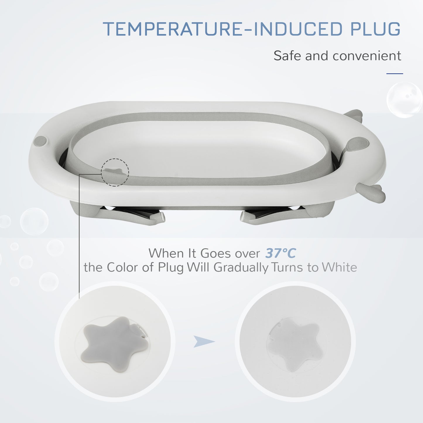 HOMCOM Foldable Baby Bathtub Set, Collapsible Bath Tub with Thermostatic Water Plug, Non-Slip Support, Cushion Pad, Drain Plugs, for Newborn to 3 Years - Offwhite