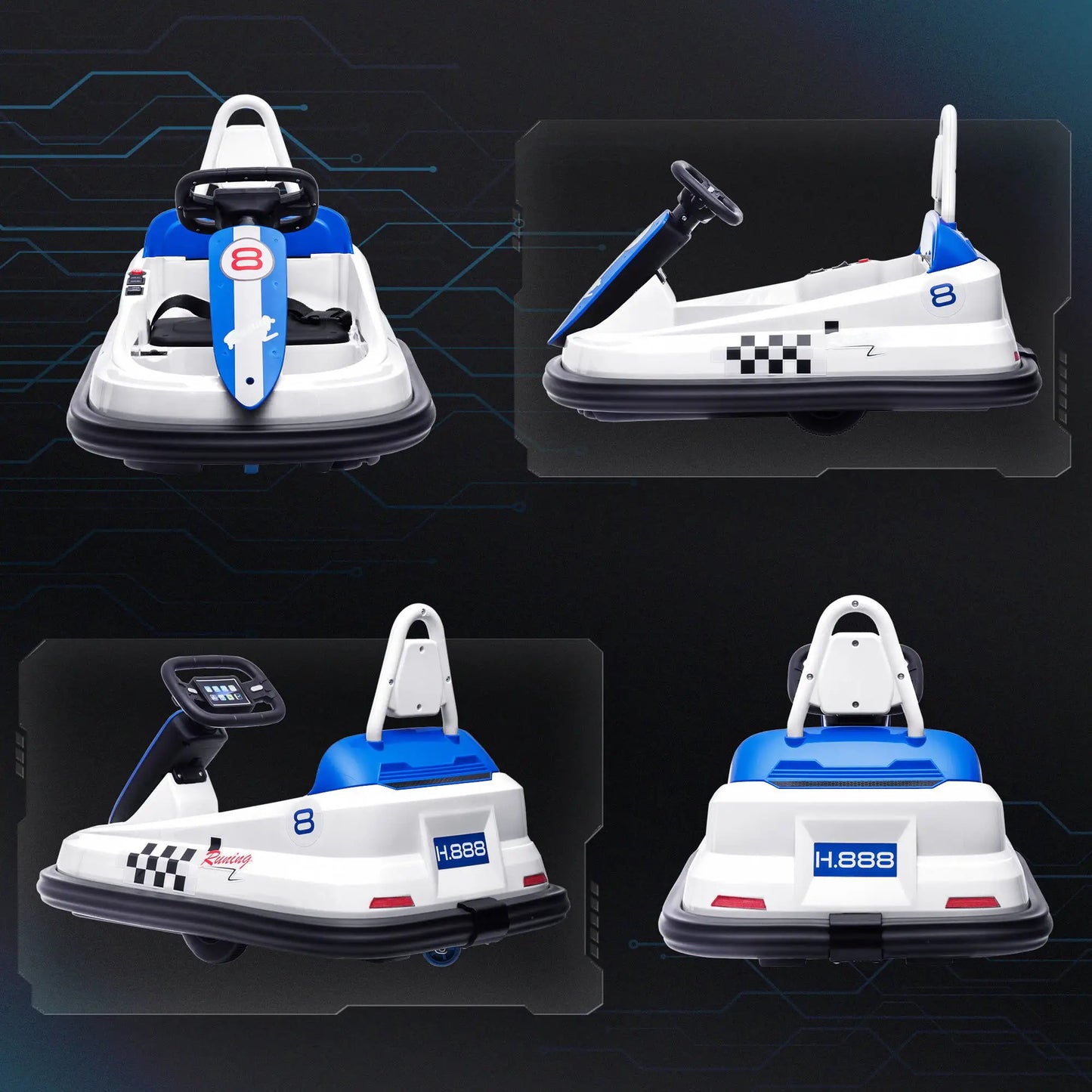 6V Electric Kids Dodgem Bumper Car, 6V Spin Waltz Car, with Music, Horn, Lights - White