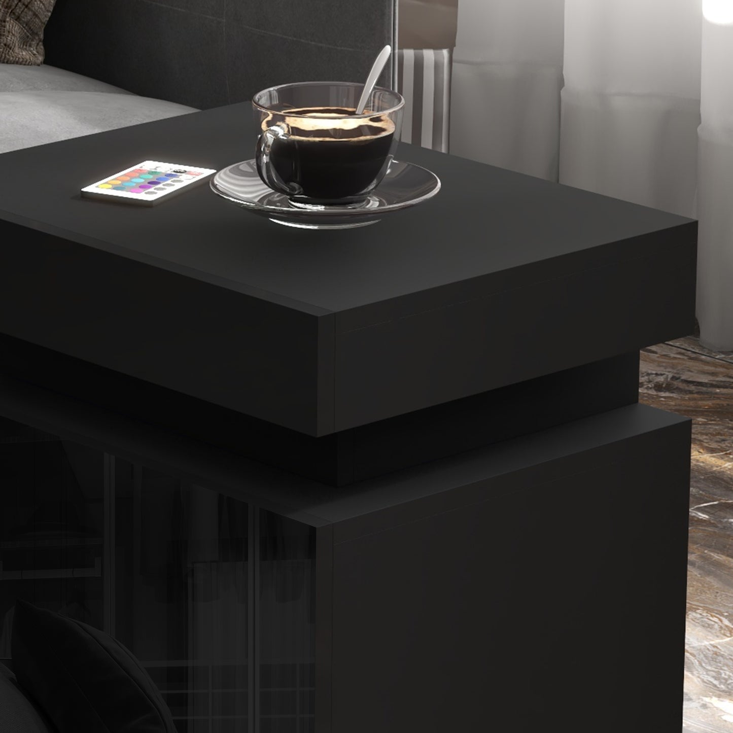 HOMCOM High Gloss Front Bedside Tables Set of 2, Nightstands with RGB LED Light and 2 Drawers, Chest of Drawers for Bedroom, Living Room, Black