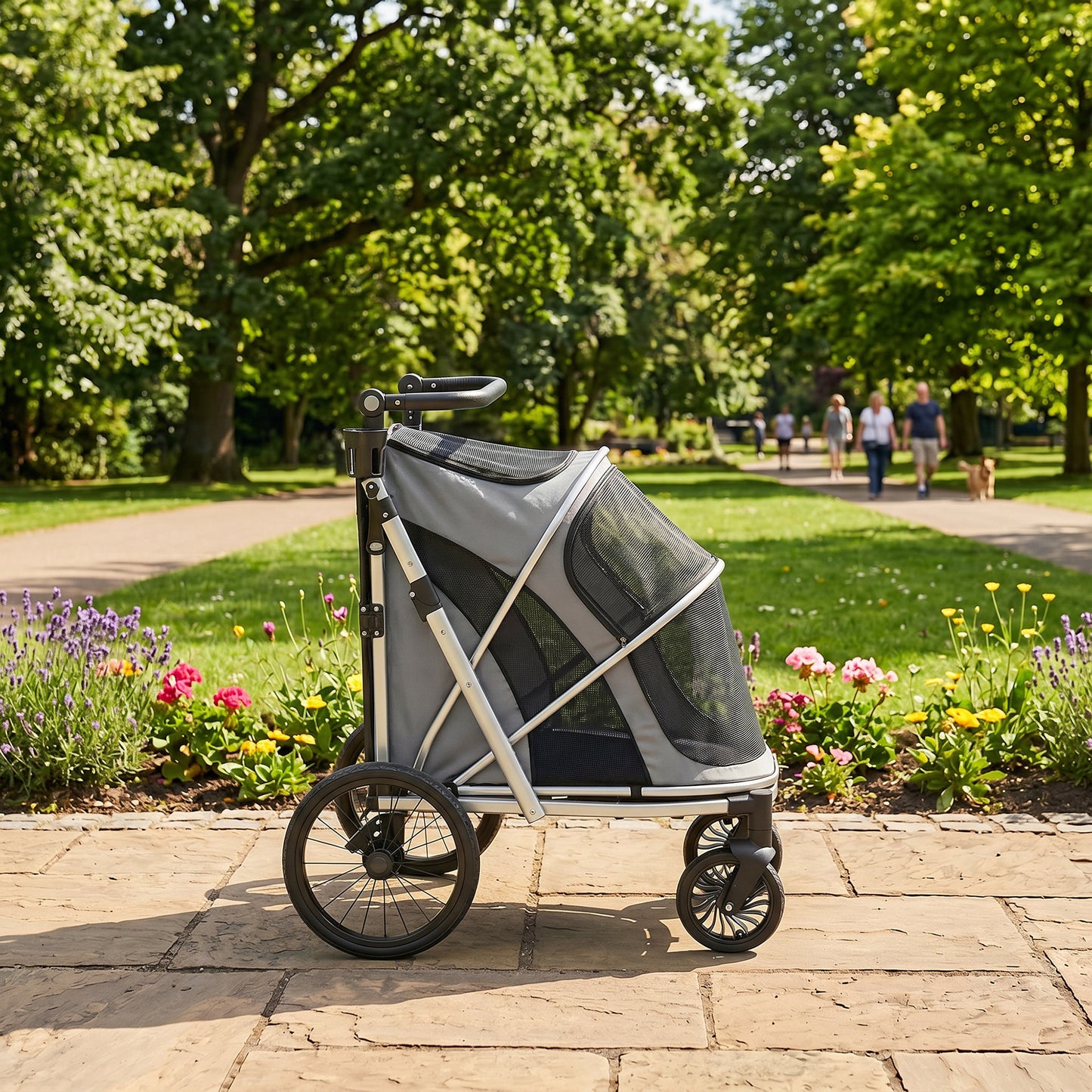 PawHut Dog Stroller, Easy Folding Pet Stroller for Small and Medium Dogs with Shock Absorption, Maximum Load 20 kg, Grey