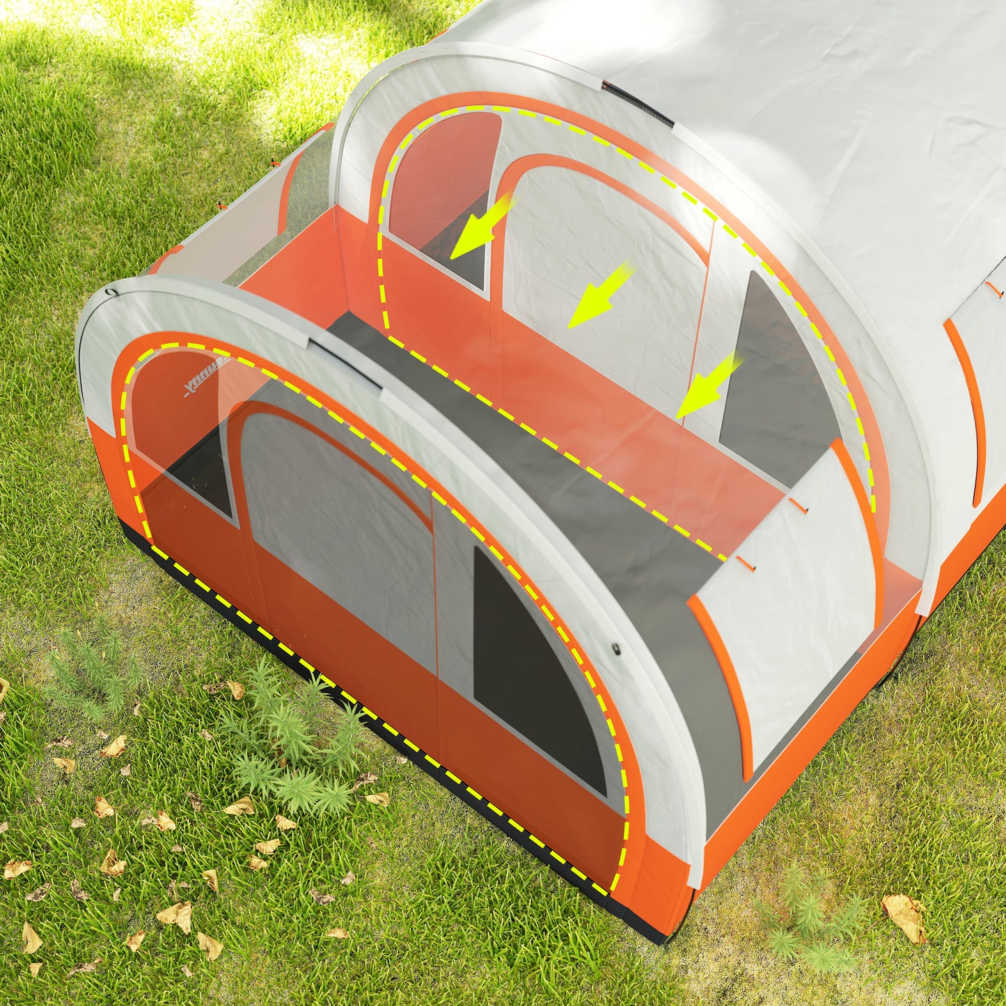 Outsunny 3000mm Waterproof Camping Tent, 5-6 Man Family Tent with Living and Bedroom, Carry Bag Included, Cream and Orange