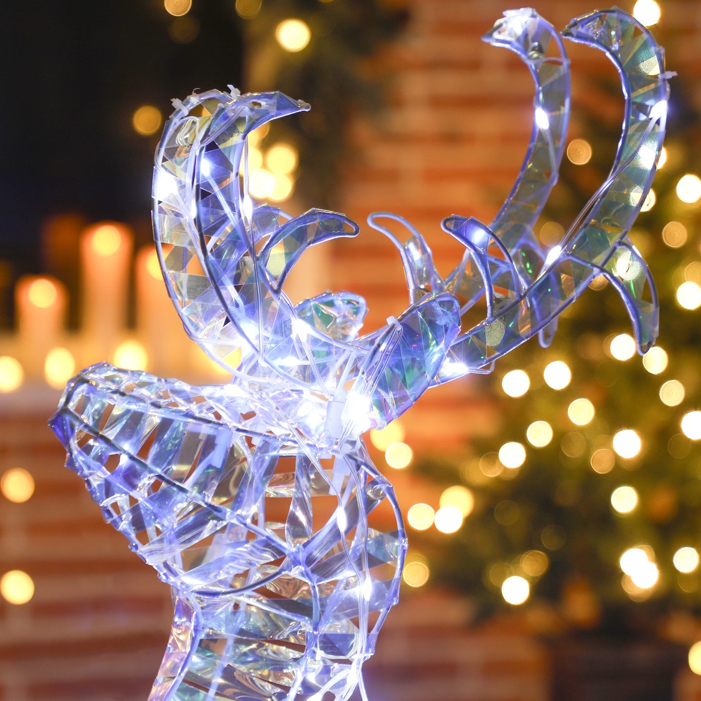 Outsunny Lighted Christmas Reindeer with Sleigh, Outdoor Yard Reindeer with 170 Warm White LED Lights, Holiday Decor with Stakes, Waterproof, Silver