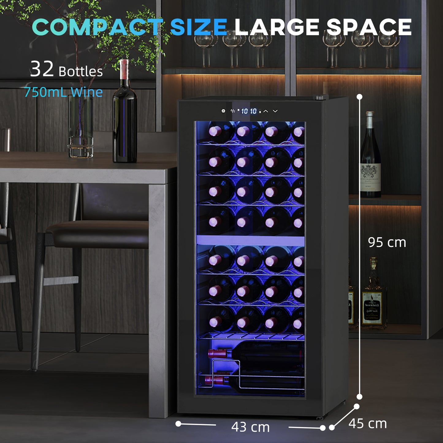 HOMCOM 32 Bottle Dual Zone 5-18 Wine Fridge - Black