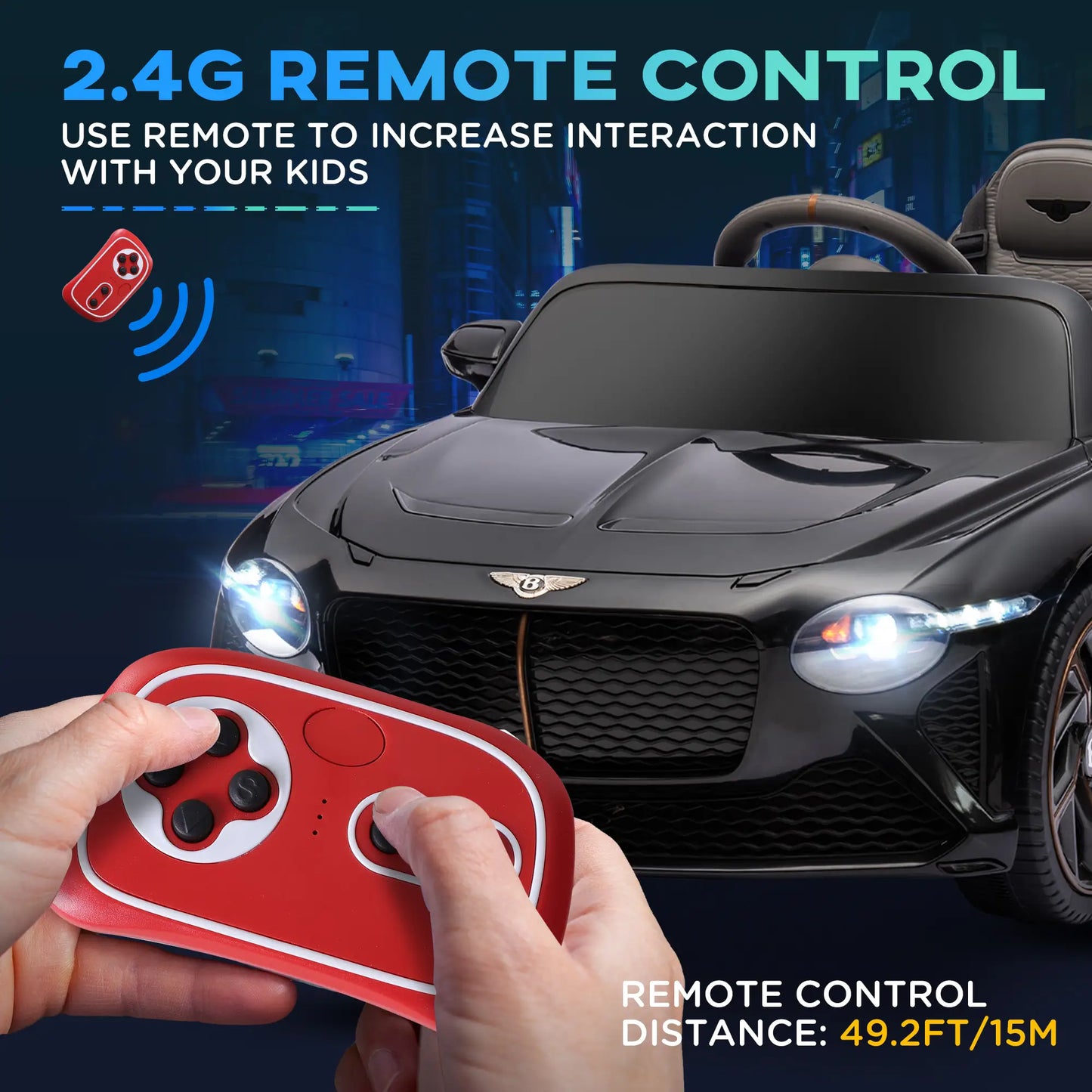 Bentley Bacalar Licensed 12V Kids Electric Car, with Remote Control, Horn, Lights, Music, Suspension Wheels, Black