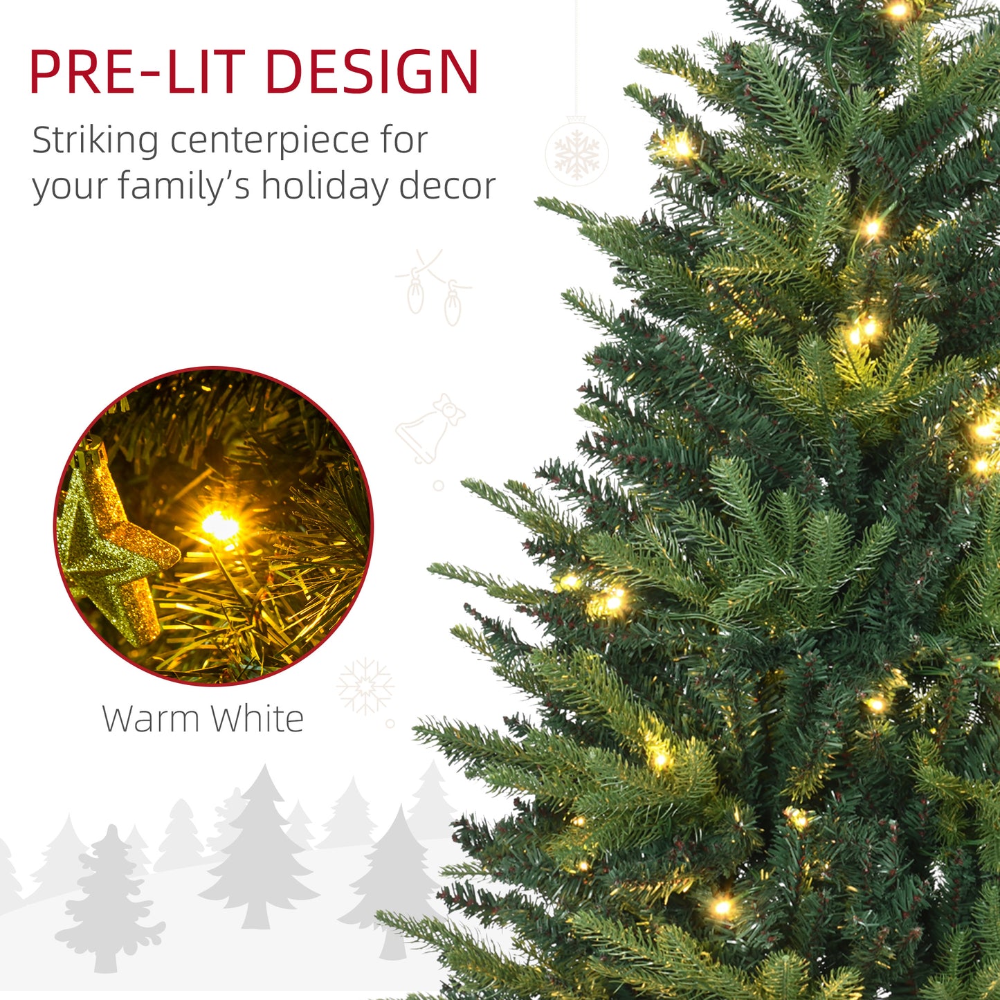HOMCOM 1.2m 4ft Christmas Tree Entrance Decor 750 Tips Xmas Pre-lit Tree 80 LED with Vase Base