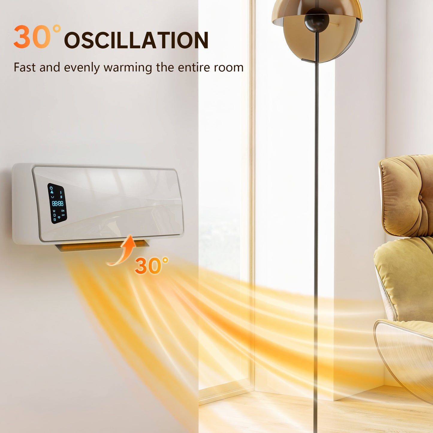 HOMCOM 2000W Ceramic Electric Heater with Fan, Adjustable Thermostat, Wall Mounted - White