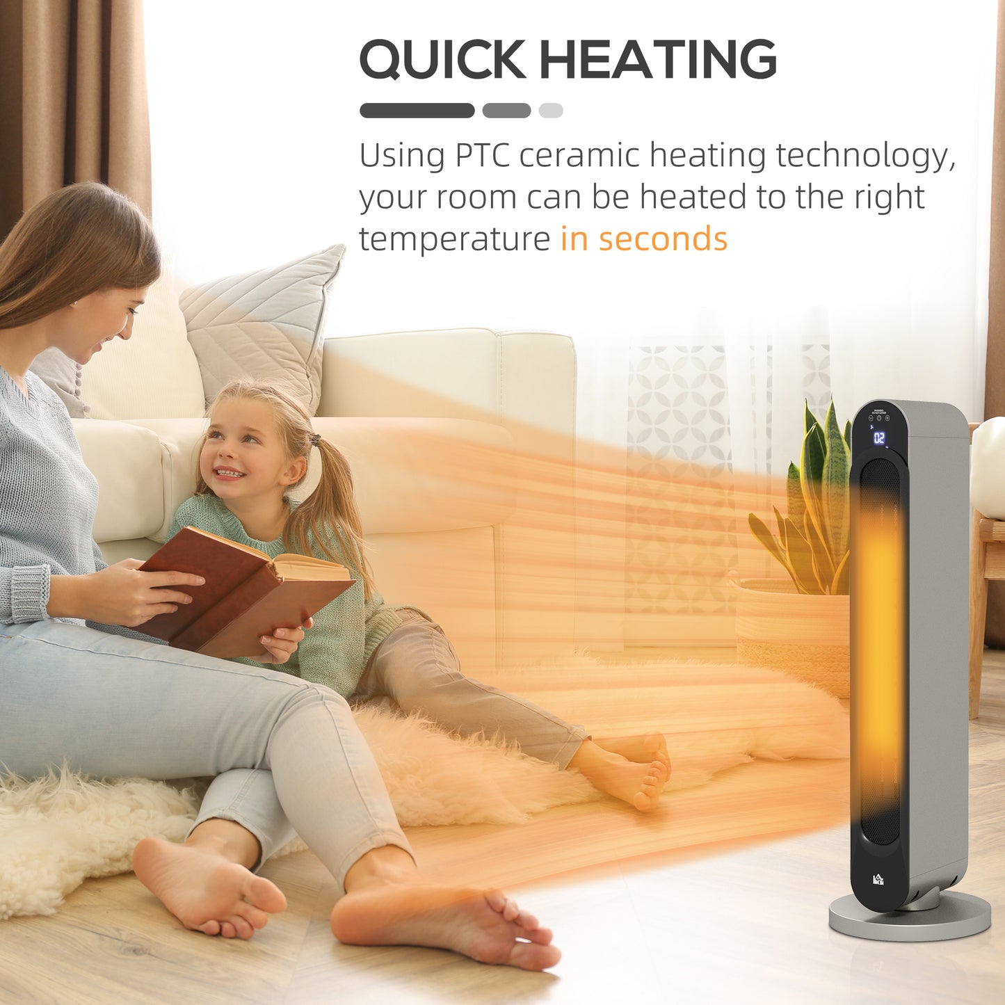 HOMCOM 2kW PTC Ceramic Tower Heater, 10-35°C Temperature Range