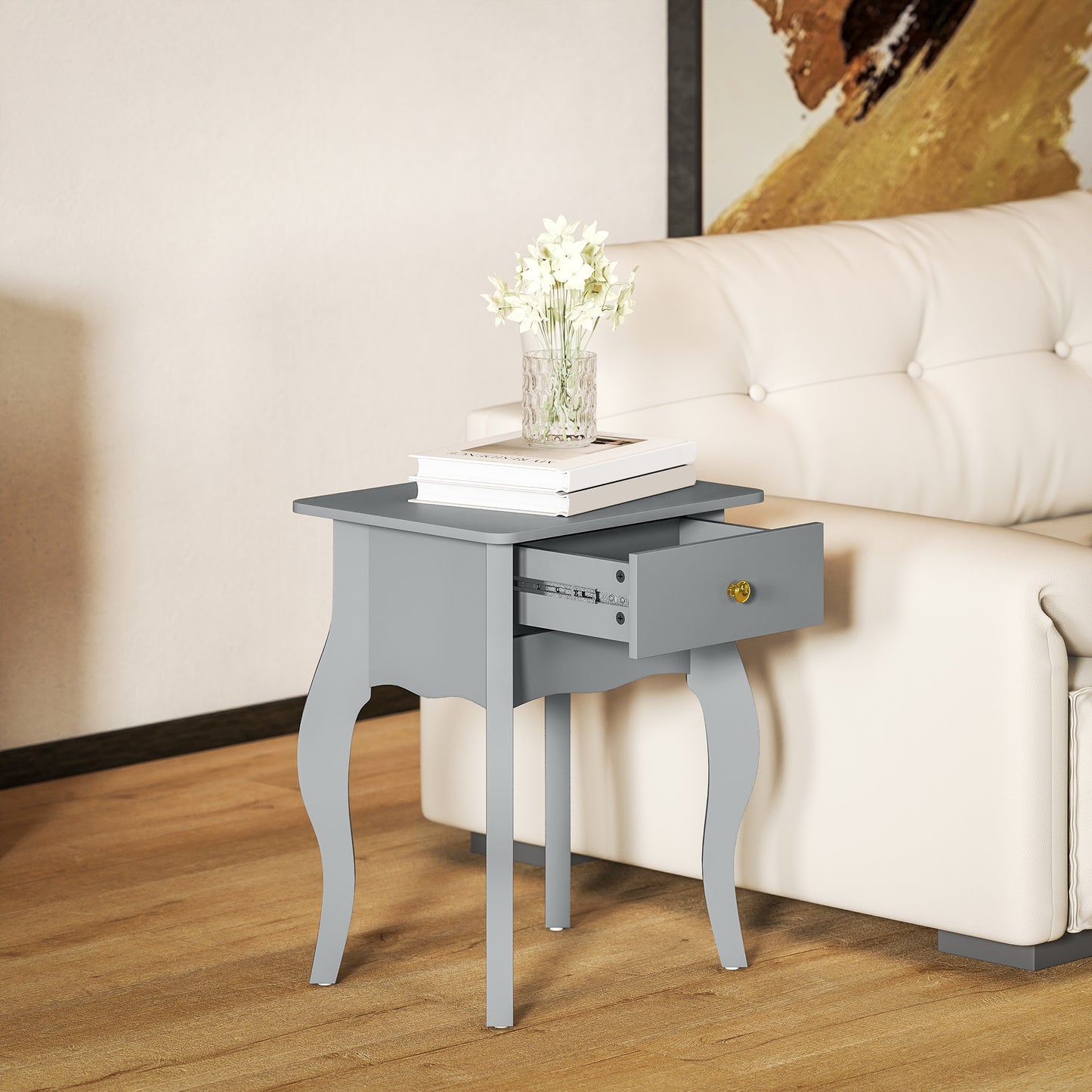 HOMCOM French Style Side Table with Drawer - Grey