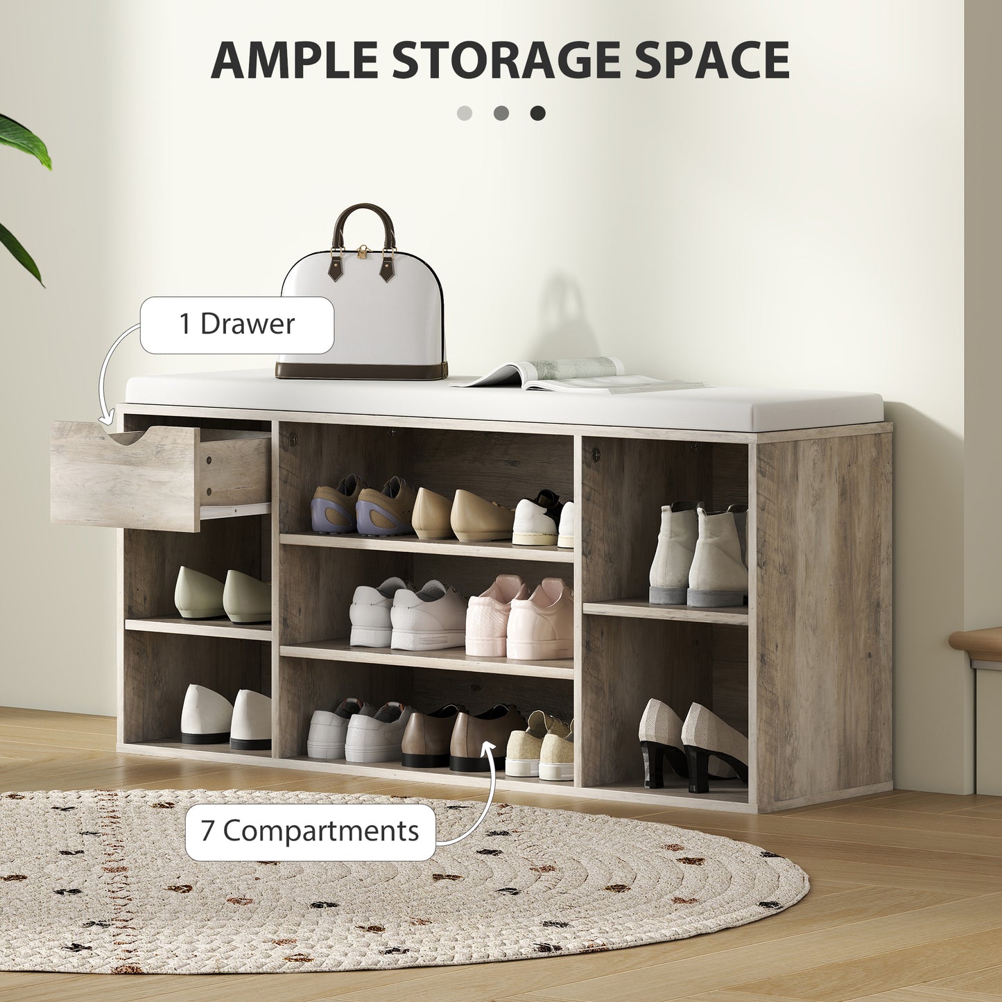 HOMCOM Shoe Storage Bench with Cushion - Grey