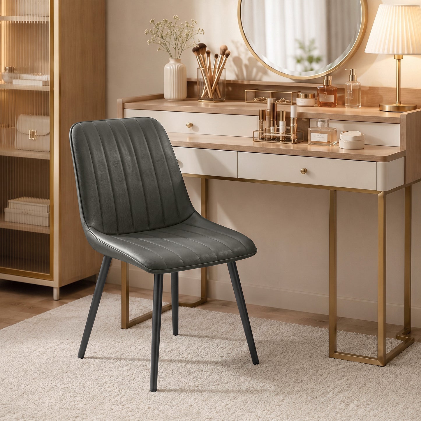 HOMCOM Faux Leather Upholstered Kitchen Chairs, Modern Dining Chairs Set of 2 with Metal Legs for Dining Room, Grey
