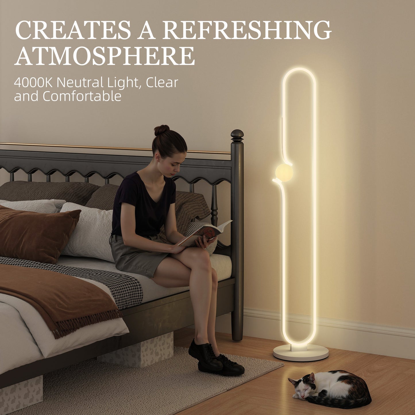 HOMCOM LED Floor Lamp, Dimmable Floor Standing Lamp with Glass Night Light, Foot Switch for Living Room, Bedroom, Office, White