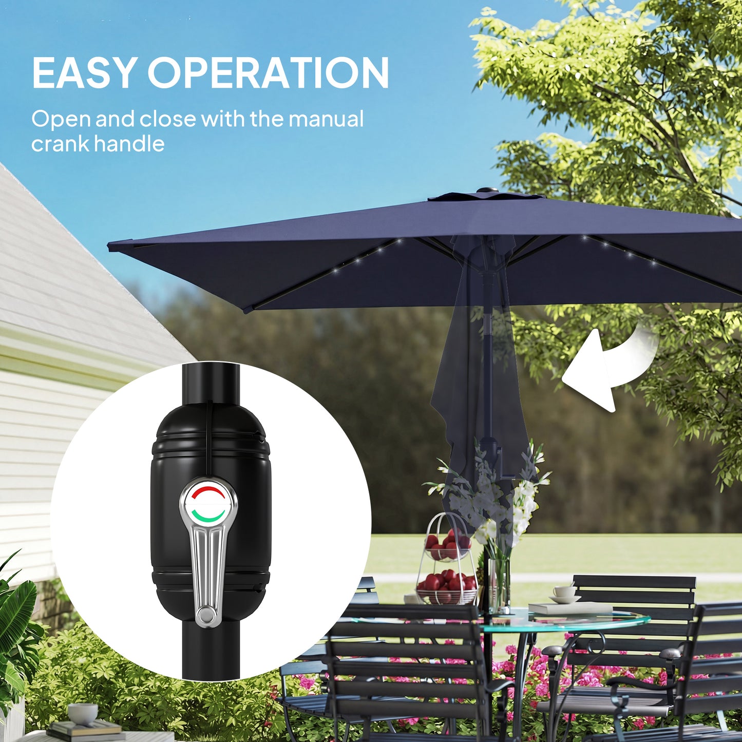 Outsunny 3 x 2 m Garden Parasol Umbrella with LED Solar Light, Parasol Cover, Outdoor Market Patio Umbrella, Navy Blue