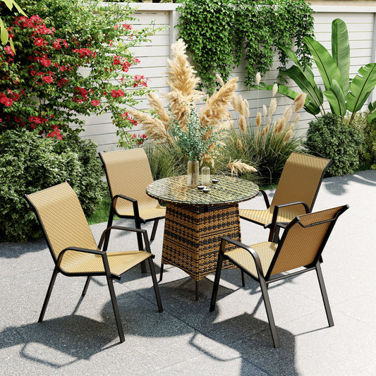Outsunny Four-Piece Stacking Rattan Garden Seat Set - Khaki