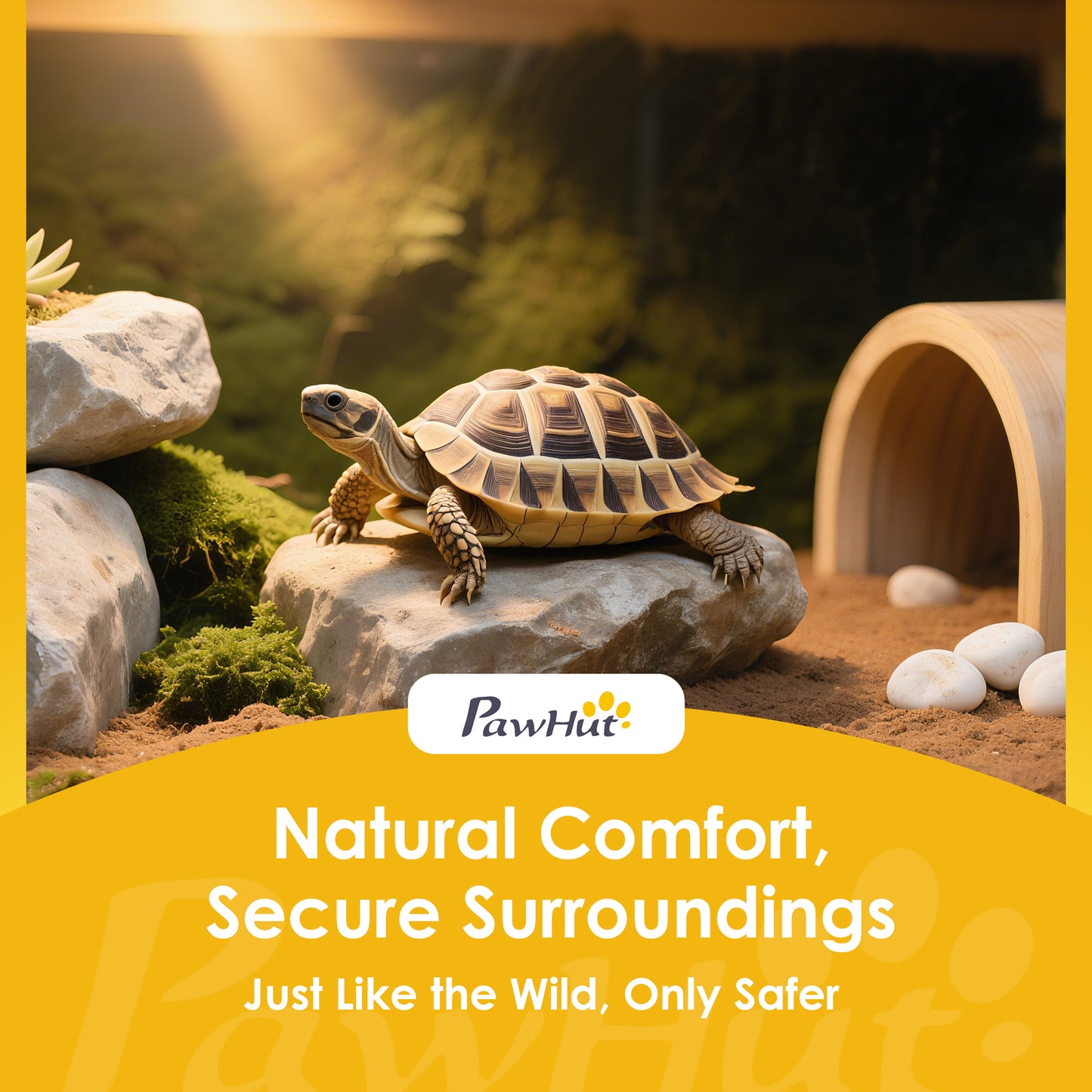 PawHut Tortoise House, Small Reptile Wooden House, with Mesh Roofs, Side Panels, for Turtles, Lizards, Geckos and Snakes