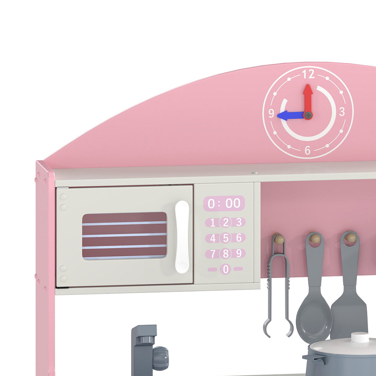 AIYAPLAY Kids Play Kitchen with Lights & Sounds, Pretend Play Toy set with Fabric Drawer, 5-Piece Accessories for 3-6 Years, Pink