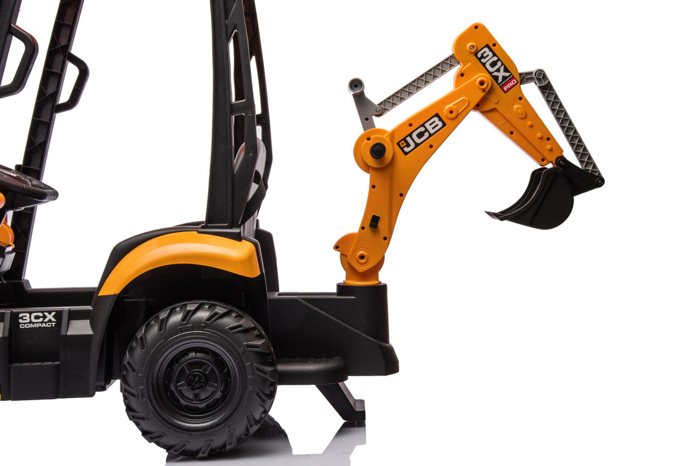 JCB Yellow 12V Electric Ride On Tractor with Loader and Backhoe