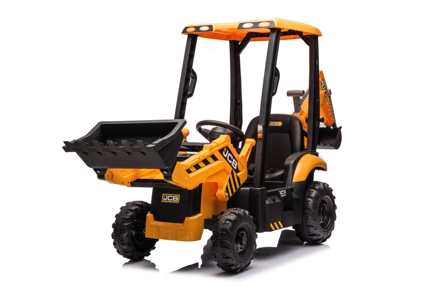 JCB Yellow 12V Electric Ride On Tractor with Loader and Backhoe