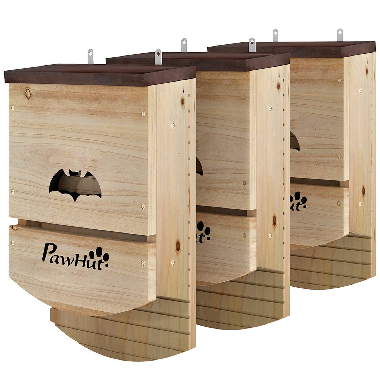 PawHut Set of 3 Wooden Bat Houses bat shelter with Grooved Landing Platform 23 x 9,5 x 36,5 cm natural wood