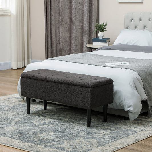 HOMCOM 57L Teddy Fleece Storage Ottoman - Dark Grey