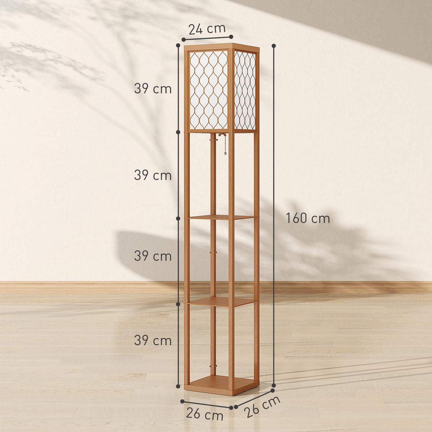HOMCOM Three-Shelf Standing Lamp - Natural