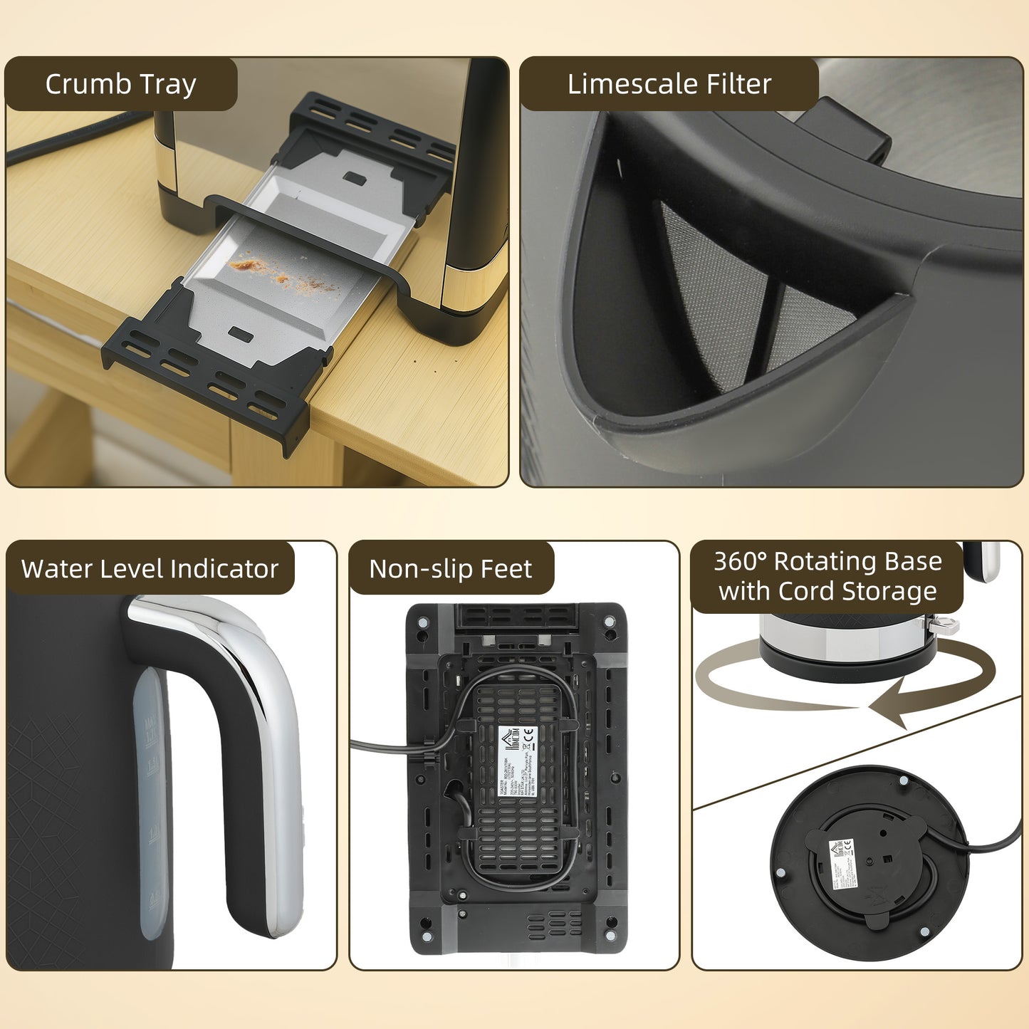 HOMCOM Sleek Textured Kettle and Toaster Set - Black