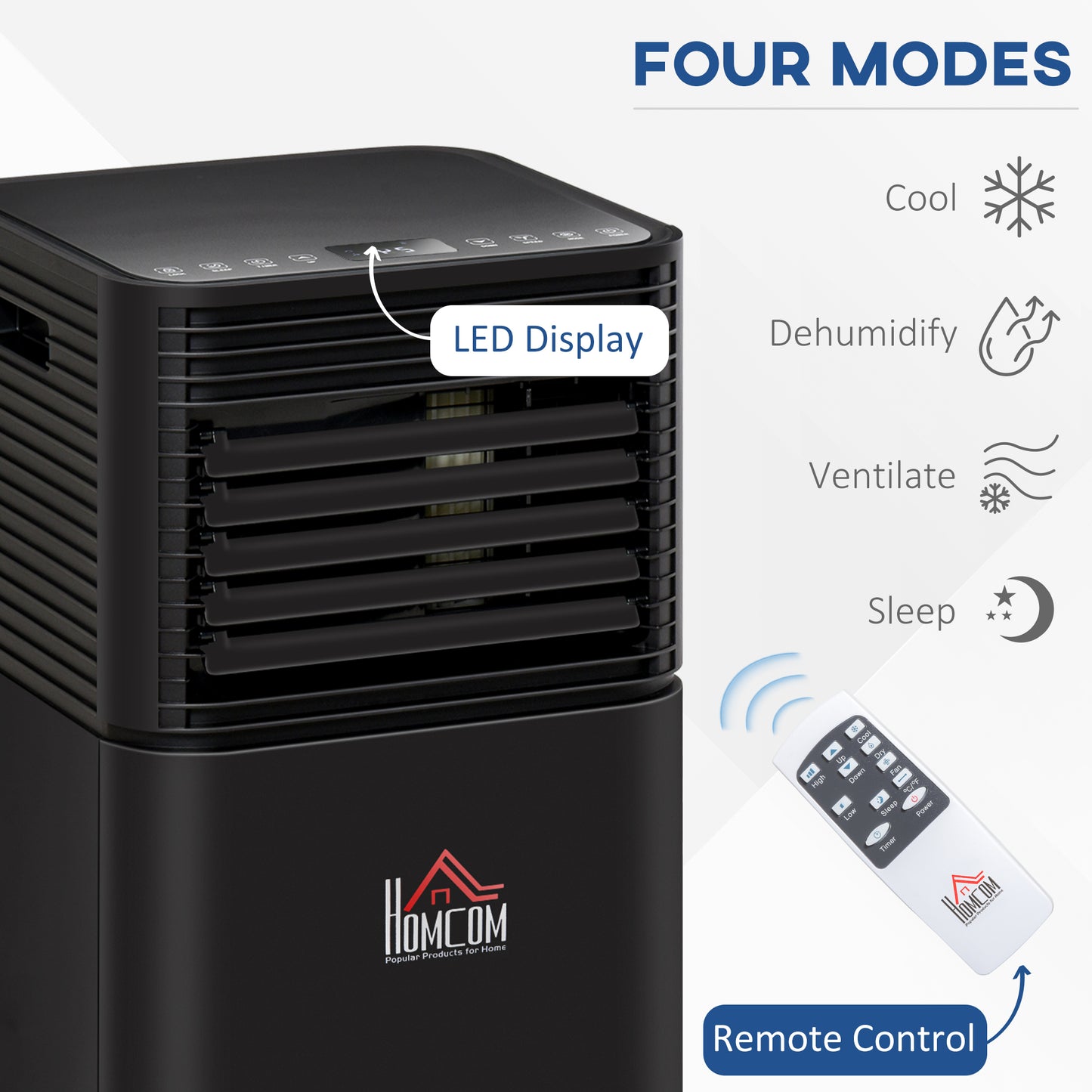 HOMCOM 7000 BTU 4-In-1 Portable Air Conditioner Unit Cooling Dehumidifying Ventilating for Room up to 26m², with Fan, Remote, 24H Timer, Window Mount Kit, R290, A Energy Efficiency