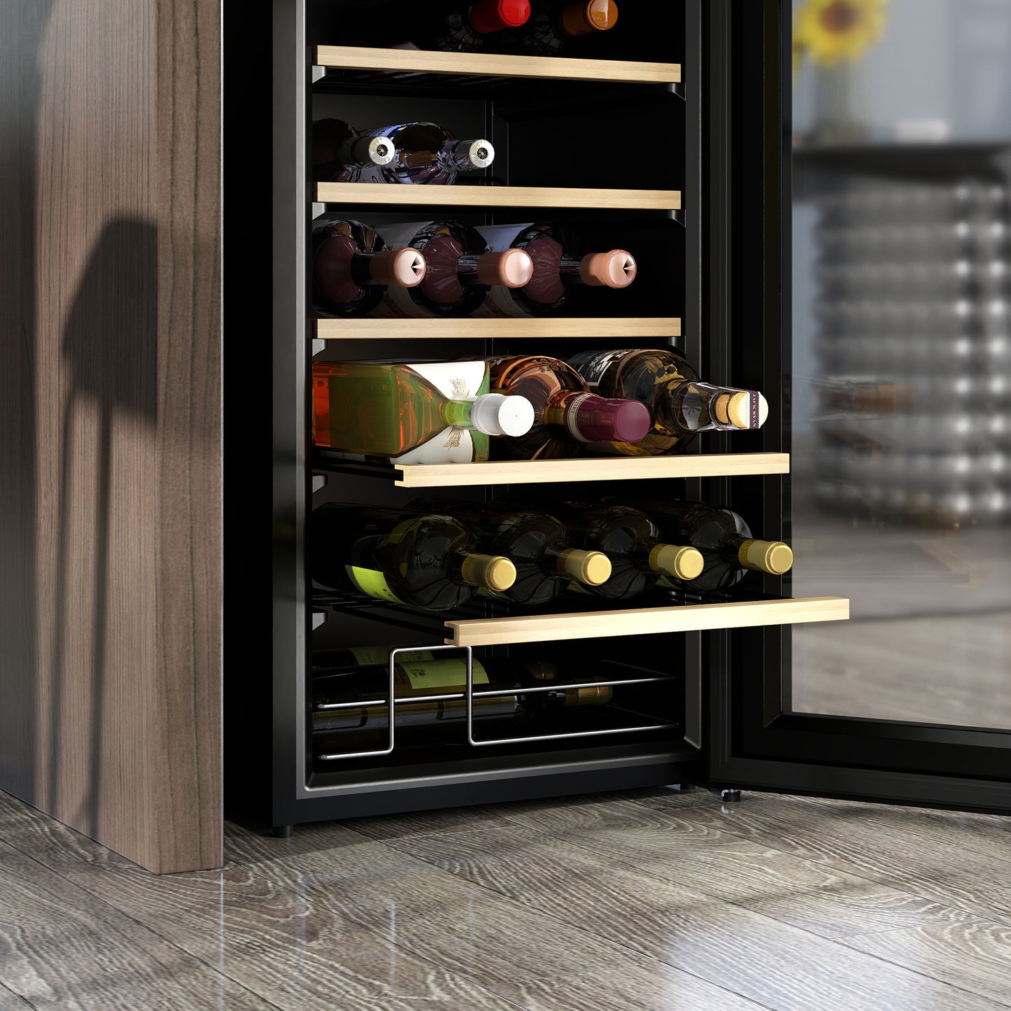 HOMCOM 24 Bottle Wine Fridge, 65 Litre Capacity, 43cm Freestanding Wine Cooler Fridge with Glass Door, LED Light, Digital Touch Screen, Temperature Control, Black