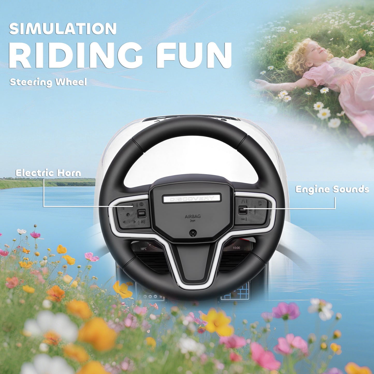 AIYAPLAY LAND ROVER DISCOVERY Licensed Baby Push Car, 2-in-1 Ride on Car with Push Handle and Safety Guardrail, White