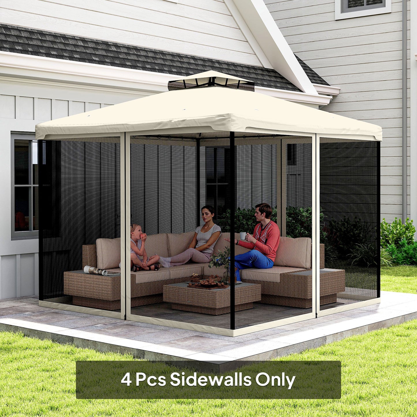 Outsunny 302 x 207cm Universal Replacement Mesh Sidewall Netting for Patio Gazebos and Canopy Tents, (Sidewall Only) Beige