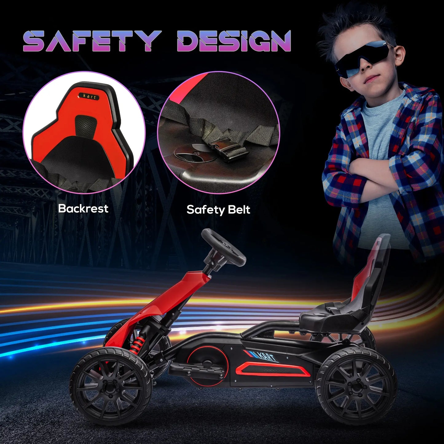 12V Electric Go Kart for Kids, Ride-On Racing Go Kart with Forward Reversing, Rechargeable Battery, 2 Speeds, for Boys Girls Aged 3-8 Years Old - Red